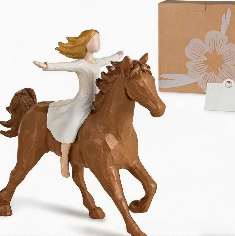 Wood Carving Style Girl Riding - Home Office Room Inspiration review and price